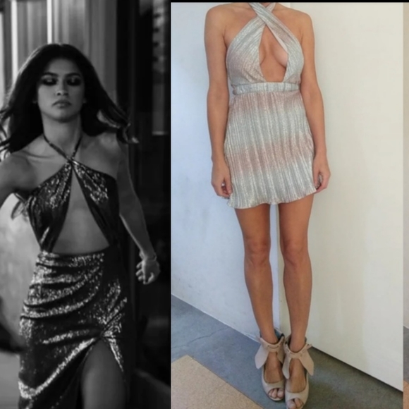 Nwt Revolve Zendaya Zee lurex neckline silver mini dress - Picture 1 of 7